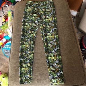 Nature Theme Green Orange Leaf Lularoe Leggings Pants OS One Size GUC